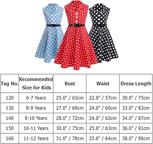 Vista 7 de Vestido de té para niñas, estilo vintage, de los años 50, con diseño de lunares, estilo Rockabilly para fiesta de graduación, vestido de té