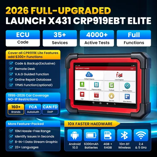 Vista 2 de Launch X431 CRP919EBT OBD2 escáner, herramienta de escaneo bidireccional Bluetooth inalámbrica avanzada, código ECU, CANFD/DOIP, FCA AutoAuth, más