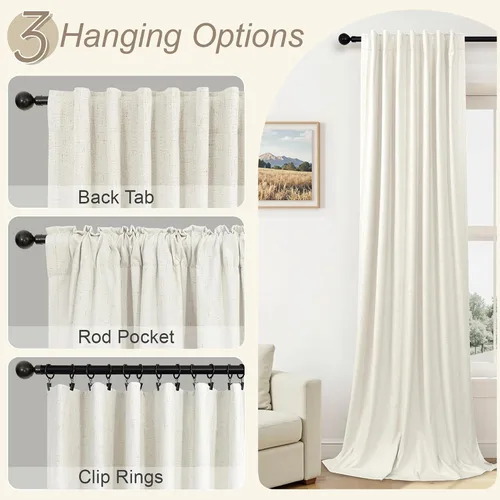 Vista 6 de Pitalk Cortinas cortas 100% opacas de lino para cafetería, 40 pulgadas de largo, 2 paneles, cortinas de puerta francesa para ventana, cortina