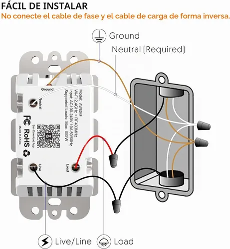 Vista 5 de Interruptor inteligente con aplicación y control remoto, interruptor de luz Alexa de un solo polo, interruptor de pared con temporizador Wi-Fi