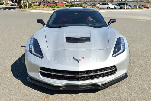 Vista 3 de Para Chevrolet Corvette C7 2014-2019 Z06 Z07 Etapa 2 Estilo ABS Plástico pintado carbono Flash parachoques delantero divisor de labio inferior