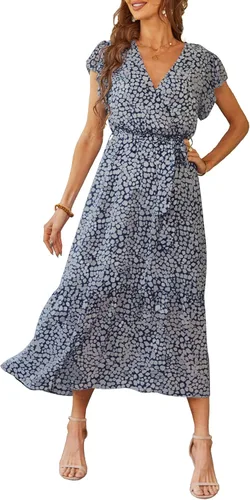 Vista 45 de PRETTYGARDEN Vestido largo bohemio floral de verano para mujer Melocotón Floral