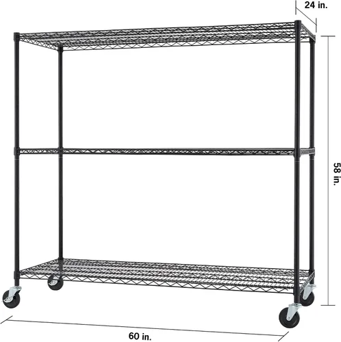 Vista 3 de Trinity Basics Estantería de alambre ajustable de 3 niveles con ruedas para organización de cocina, almacenamiento de garaje, cuarto de lavandería