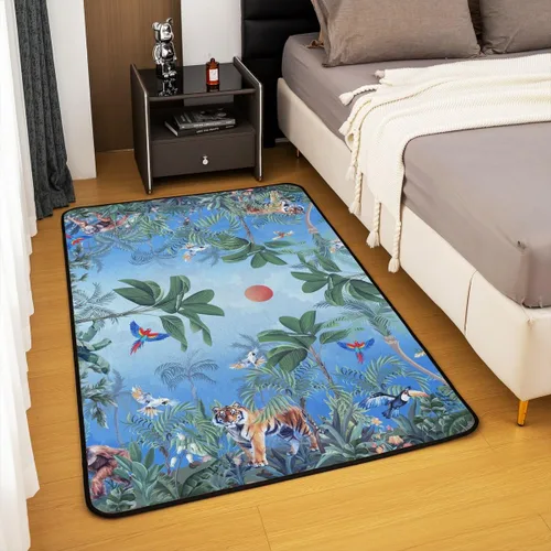 Vista 4 de jejeloiu Alfombra para sala de estar de animales de la selva para niños, 3 x 5, alfombra de área de tigre para niños, niñas, adolescentes