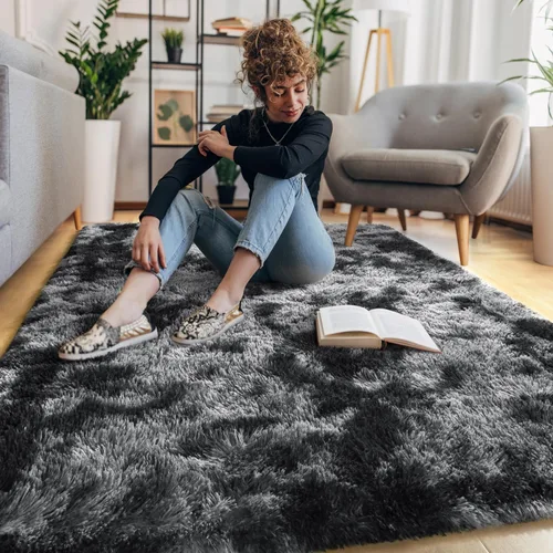 Vista 120 de EVOIONOS Alfombra Redonda Negra para Dormitorio, 4x4 Pies Alfombra de Área Circular Suave y Esponjosa para Sala de Estar, Alfombra Circular de Felpa