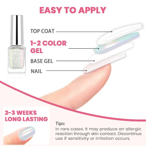 Vista 9 de RARJSM Aurora - Esmalte de uñas cromado, polvo de uñas camaleón, líquido metálico, efecto espejo rosa, verde, iridiscente, cromado, para esmalte