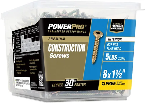 Vista 10 de Power Pro 48587 Tornillos de madera, #8 x 3.8 cm, tornillos premium Star Drive para gabinetes interiores, zinc amarillo dorado, paquete de 5 libras