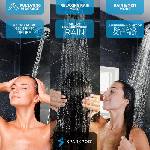 Vista 6 de SparkPod Cabezal de ducha filtrado con 8 ajustes de pulverización, filtro de agua adecuado para personas con cabello, piel y cuero cabelludo secos