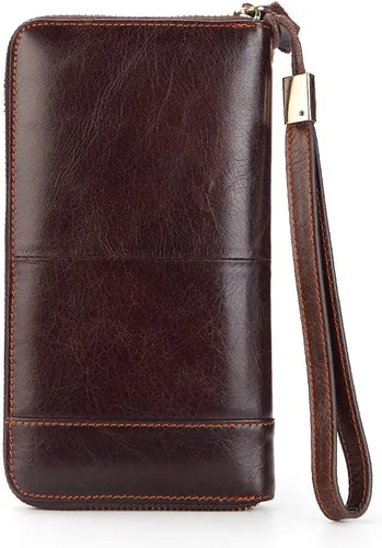Vista 2 de Cartera larga de cuero para hombre, bolso de mano grande para negocios, tarjetero para teléfono, regalo para hombres, padre, hijo, marido, novio