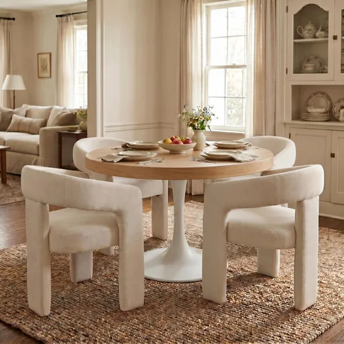 Vista 23 de Hyfirm Sillas de Comedor Modernas Tipo Barril Juego de 1, Cómoda Silla de Comedor de Acento Tapizada en Chenilla con Brazo para Cocina Sala de Estar