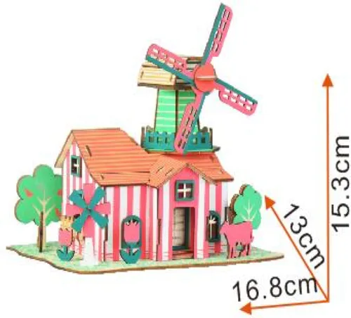 Vista 2 de BestPysanky Kit de modelo de molino de viento - Rompecabezas 3D de madera cortado con láser (82 piezas)