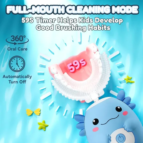 Vista 6 de Axolotl Cepillo de dientes eléctrico en forma de U para niños, cepillo de dientes automático Sonic de dibujos animados con 6 cabezales de cepillo
