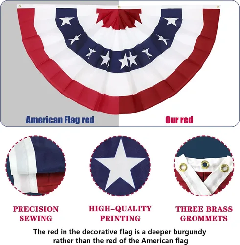 Vista 3 de Bandera de abanico plisada estadounidense de 3 x 6 pies (juego de 4) – Banderines patrióticos de medio abanico, decoraciones del Día de los Caídos