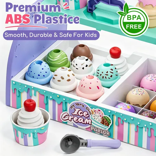 Vista 4 de Lehoo Castle Juguetes de helado para niños pequeños de 3 a 5 años, juguetes para niñas de 3 a 4 años, juego de tienda de helados para niños, regalo