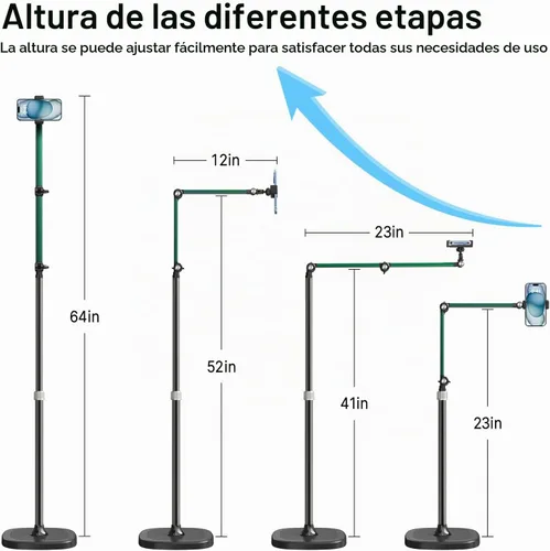 Vista 4 de Soporte de teléfono superior con luz, soporte para teléfono celular para grabación de video, inclinación giratoria de 360 grados, trípode