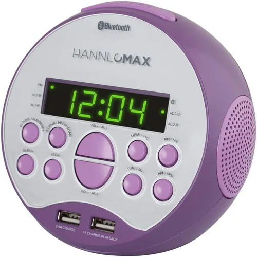 Vista 3 de HANNLOMAX Radio despertador HX-129CR. Radio FM PLL, pantalla LED verde de 0.6 pulgadas, Bluetooth, puertos USB para carga de 2.4A y 1A/reproducción