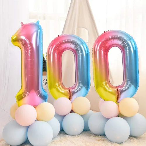 Vista 5 de Globos TONIFUL de 40 pulgadas arcoíris con números grandes 0-9, globos digitales número 4 de 4 helio, globos grandes de número de aluminio de Mylar