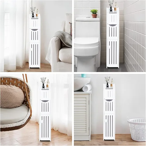 Vista 3 de ShellKingdom Toilet Paper Holder Stand, Bathroom Storage Cabinet with Doors