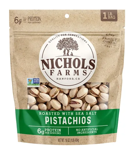 Vista 12 de Nichols Farms Pistachos Orgánicos de California en Cáscara, Aperitivo Proteico Saludable, Habanero Lima, 14 oz