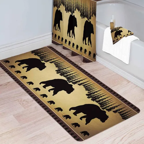 Vista 3 de Libaoge Juego de 2 tapetes de cocina retro con diseño de oso polar y pino, tapete de corredor con silueta de pino, antifatiga, cómodo tapete