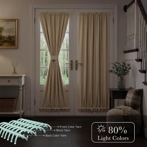 Vista 3 de PONY DANCE Persianas para puertas – Paneles opacos para tratamiento de ventanas, cortinas sólidas de alta resistencia con bolsillo para barra