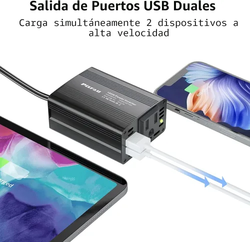 Vista 6 de Inversor de corriente de 150 W 12 V CC a 110 V AC adaptador de enchufe de coche convertidor de salida con cargador de coche de CA dual USB 3.1A