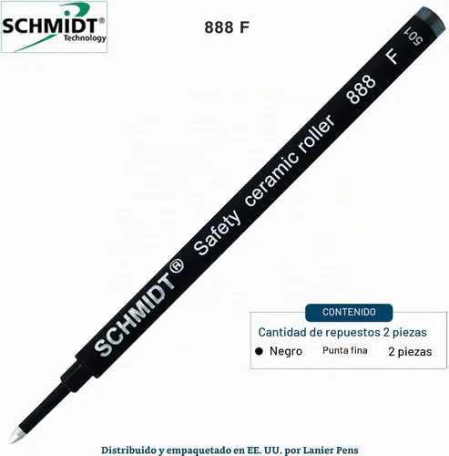 Vista 4 de Schmidt German, pluma negro con recarga de seguridad, cilindro cerámico 888 F (2 unidades)