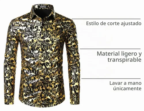 Vista 4 de ZEROYAA Men's Luxury Paisley Floral Printed Button Down Shirt Zhcl36-negro oro