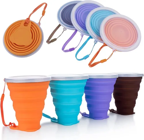 Vista 11 de ME.FAN Taza de viaje plegable de silicona - Taza de camping plegable con tapas de silicona - Juego de tazas de beber expandibles - Portátil