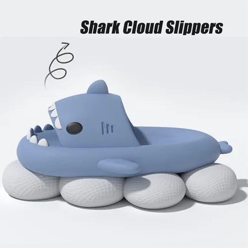 Vista 2 de Sharky Chanclas, Cloud Shark Slides, 2023 Verano Antideslizante Unisex Lindas Pantuflas de Tiburón de dibujos animados Zapatillas de playa suaves