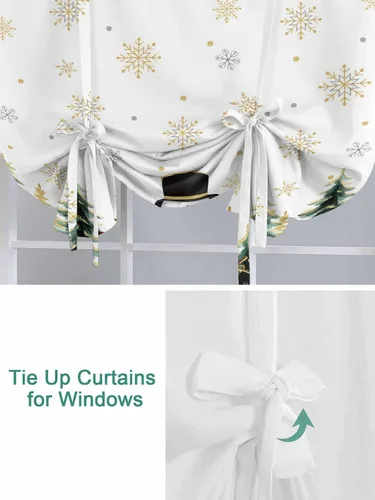 Vista 3 de Cortinas de Navidad con lazos para cocina, baño, dormitorio, ventanas de 45 pulgadas de largo, cortinas con globos, cortinas con bolsillo