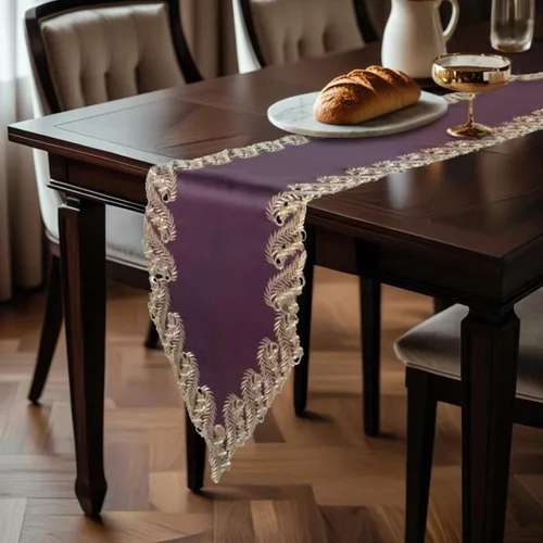 Vista 3 de DECOZEN Camino de Mesa Navideño Dorado con Ciruela – Bufanda Decorativa Bordada para Comedor y Tocador para Mesas Navideñas, Bodas y Fiestas – 14 x