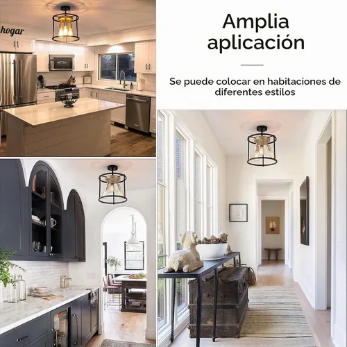 Vista 5 de Lámpara de techo industrial semiempotrada, lámpara de techo negra vintage de 3 luces con enchufe ajustable, lámpara rústica de metal para cocina