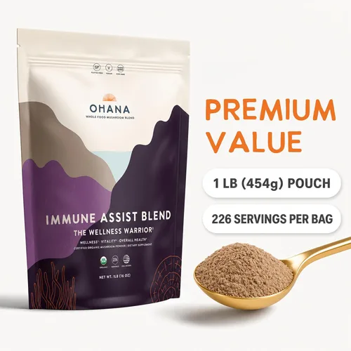 Vista 7 de Ohana Immune Assist Blend, polvo orgánico de hongos integrales USDA, mezcla de 8 hongos cultivados en Estados Unidos, ideal para energía, inmunidad