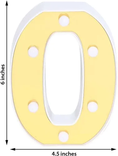 Vista 3 de Efavormart - Letrero 3D con luz LED de 6 pulgadas, color dorado con número 0, espejo frontal blanco cálido, funciona con pilas, brillo 72H