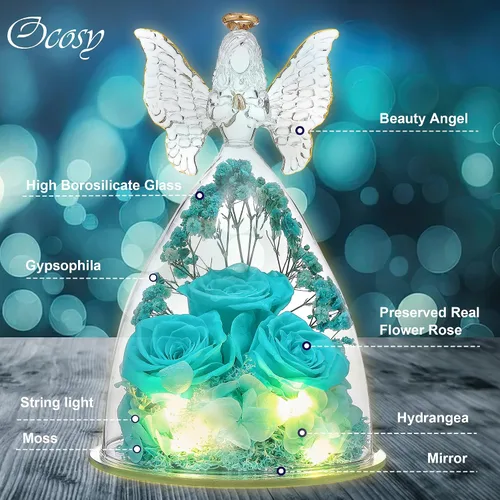 Vista 6 de Ocosy Regalos de rosas para el Día de la Madre para ella, regalos de rosas grandes para mujeres, rosas reales para siempre en figuras de ángel