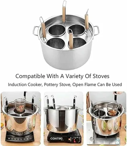 Vista 5 de Olla para Pasta De Acero Inoxidable, Juego De Olla para Pasta Con Cesta para Insertar, 4 Agujeros