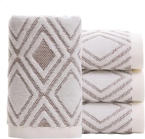Vista 9 de Pidada Juego de 2 toallas de mano con patrón de diamante, 100% algodón, absorbentes, suaves, toallas decorativas para baño (beige marrón)