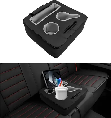 Vista 9 de Organizador para Asiento Trasero de Coche, Bandeja Expansora de Portavasos para Asiento Trasero de Automóvil de Cuero, Bandeja Portavasos