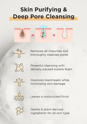 Vista 5 de Hanskin Limpiador facial de espuma limpiadora de poros, lavado facial suave y removedor de maquillaje, limpieza profunda de poros para piel