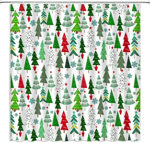 Vista 9 de GCTNBJL Cortina de ducha navideña para RV, diseño de árbol de pino, copo de nieve, estrella, bosque, vacaciones de invierno, naturaleza rústica
