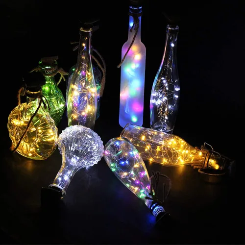 Vista 4 de YJFWAL Paquete de 12 luces solares mejoradas para botellas de vino, 20 luces LED impermeables de cobre, luces de cadena de corcho para decoración