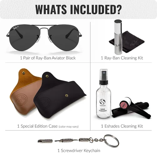 Vista 2 de Ray-Ban RB3025 AVIATOR TOTAL BLACK Pilot Shaped Sunglasses for Men & Women with Official RAYBAN Eyewear Kit