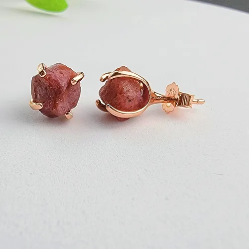 Vista 19 de Aretes de piedra preciosa natural en bruto con oro rosa sobre plata de ley 925, 6 a 0.276 in, regalo de piedra de nacimiento de calidad genuina