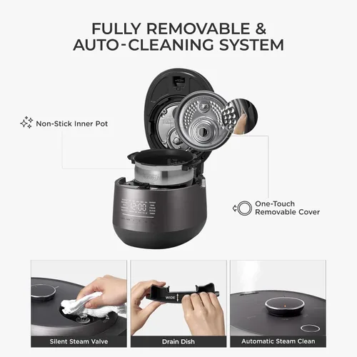 Vista 13 de CUCKOO Olla arrocera de doble presión de 6 tazas sin cocer / 12 tazas cocidas con tecnología de calentamiento por inducción, sistema de presión
