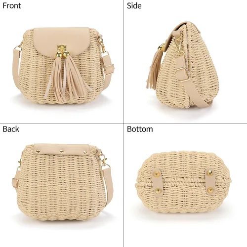 Vista 4 de MAXWISE Bolso de mano tejido de mimbre para mujer, bolso cruzado de ratán hecho a mano para mujer