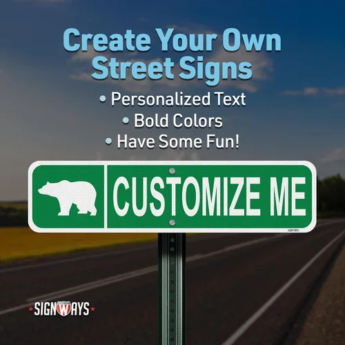 Vista 5 de Street Signs - Letreros personalizados con diseño de oso Diseña tu letrero de calle personalizado con color, símbolo de animal, fuente, palabras