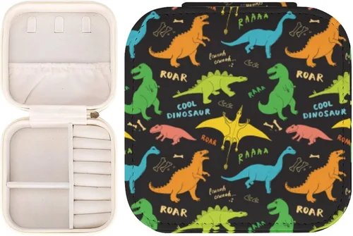 Vista 2 de Caja de almacenamiento de joyería T-rex para niñas, garabatos infantiles, dinosaurios, rugido, caja de almacenamiento para mujeres, organizador