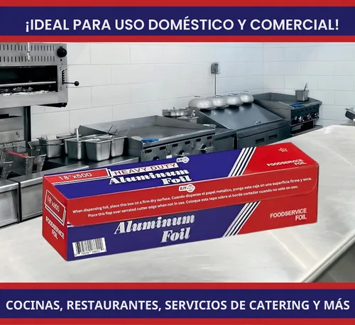 Vista 6 de Papel de aluminio resistente de 18 pulgadas x 500 pies, grado comercial para la industria de servicios de alimentos, papel aluminio plateado