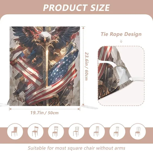 Vista 3 de 4th of July Independence Day White Warrior Bird Decorative Chair Protectors Covers for Retro Dining Chairs Removable Dorm Chair Cover Protector